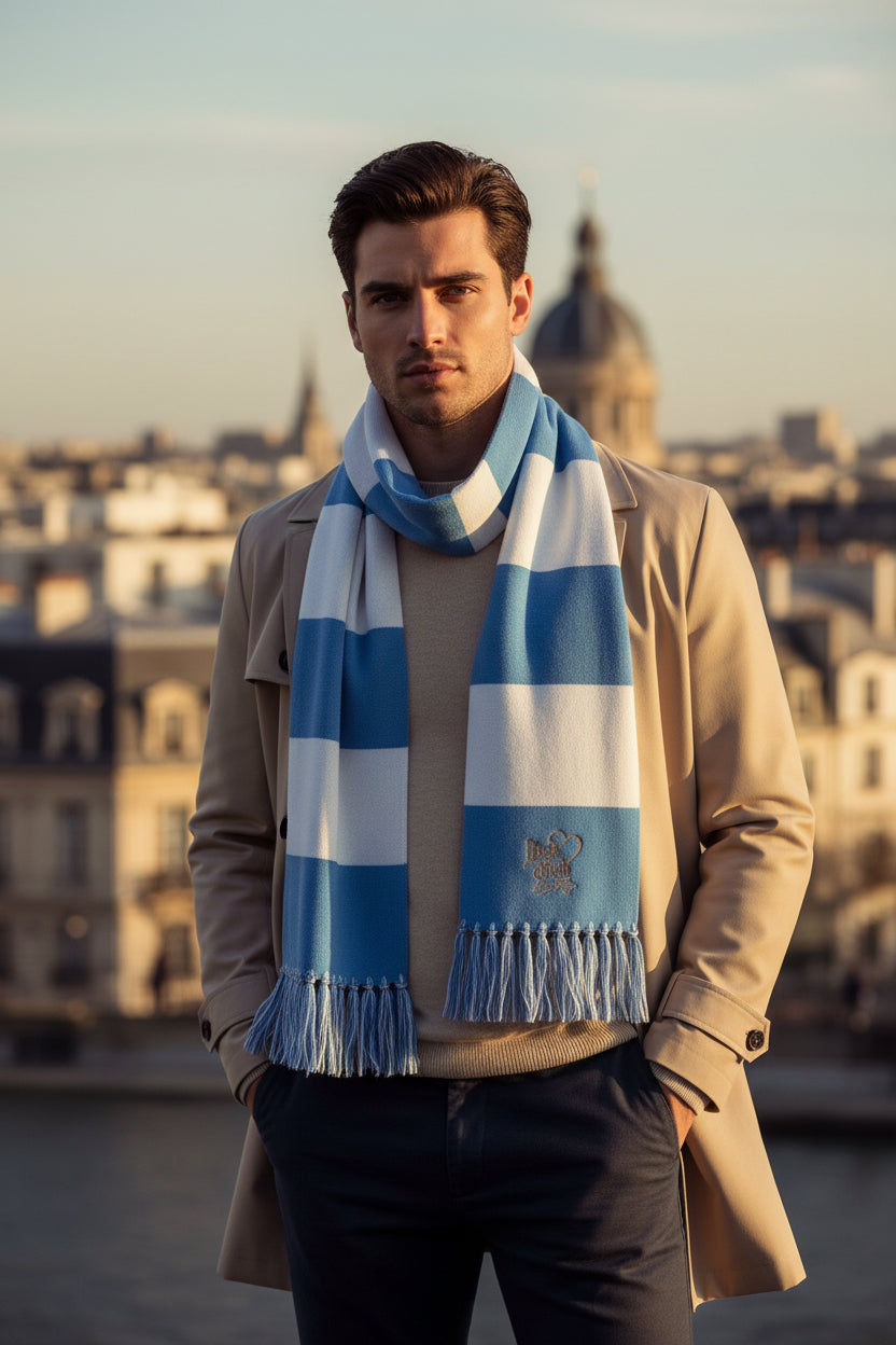 Embroidered Spectator Scarf — Classic Striped Team Scarf with Crest
