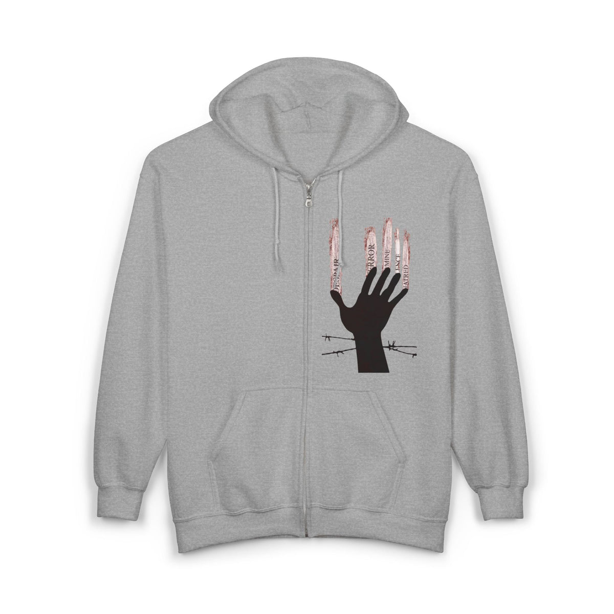 Gothic Hand Design Zip Hoodie | Unisex Casual Sweatshirt for Grunge Lovers, Cozy Pullover, Streetwear Fashion, Unique Gift Idea Printify