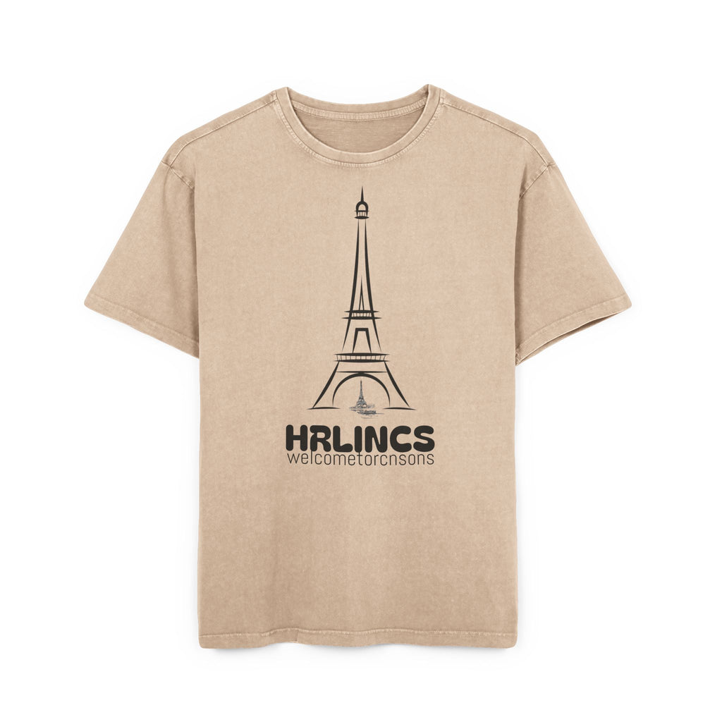 Unisex  Acid Washed Heavy Oversize Tee-With Tower Design