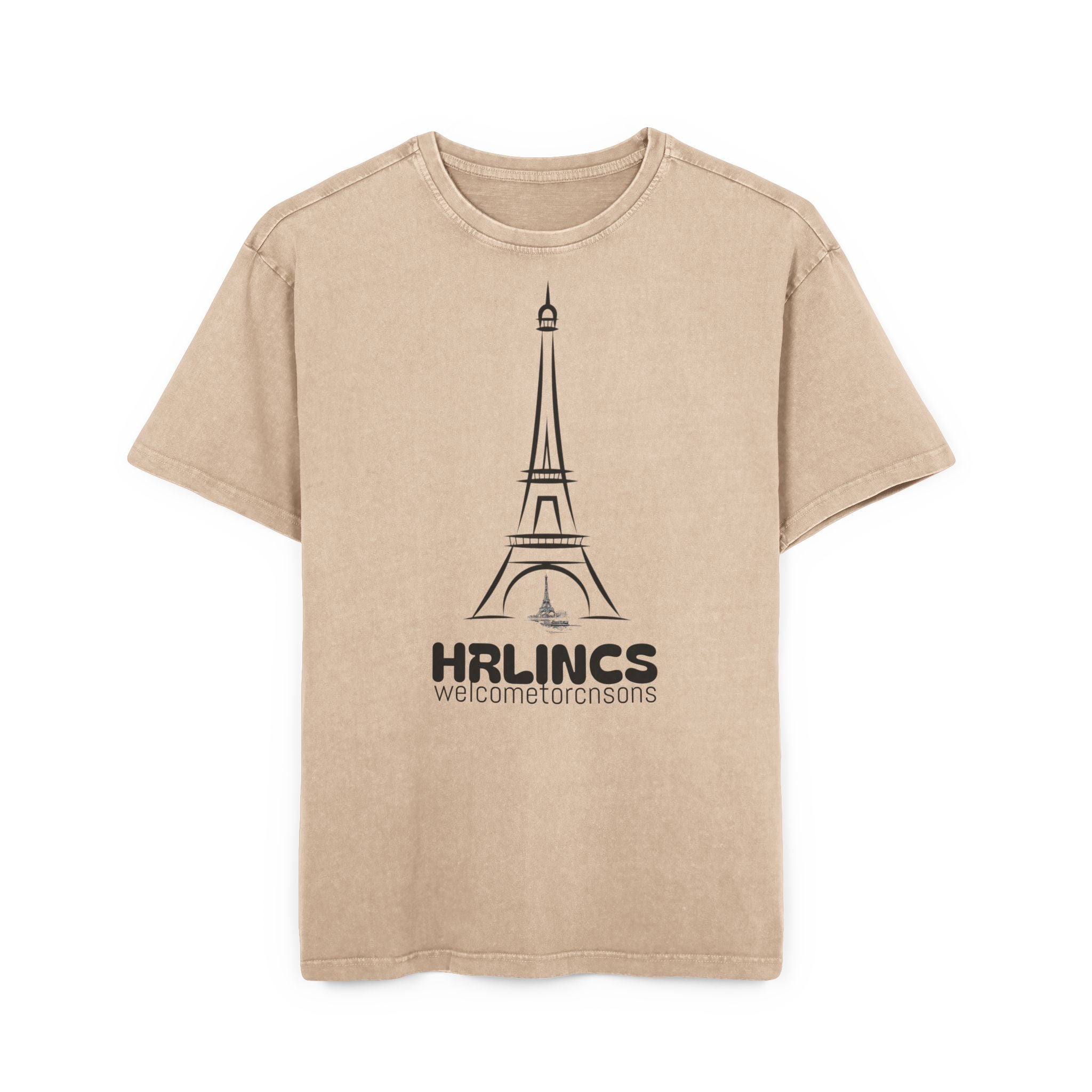 Unisex  Acid Washed Heavy Oversize Tee-With Tower Design