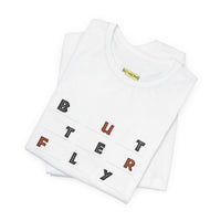 Butterfly Text Unisex Tee, Stylish Graphic Shirt, Casual Wear, Perfect Gift for Nature Lovers, Comfortable Everyday Top Printify