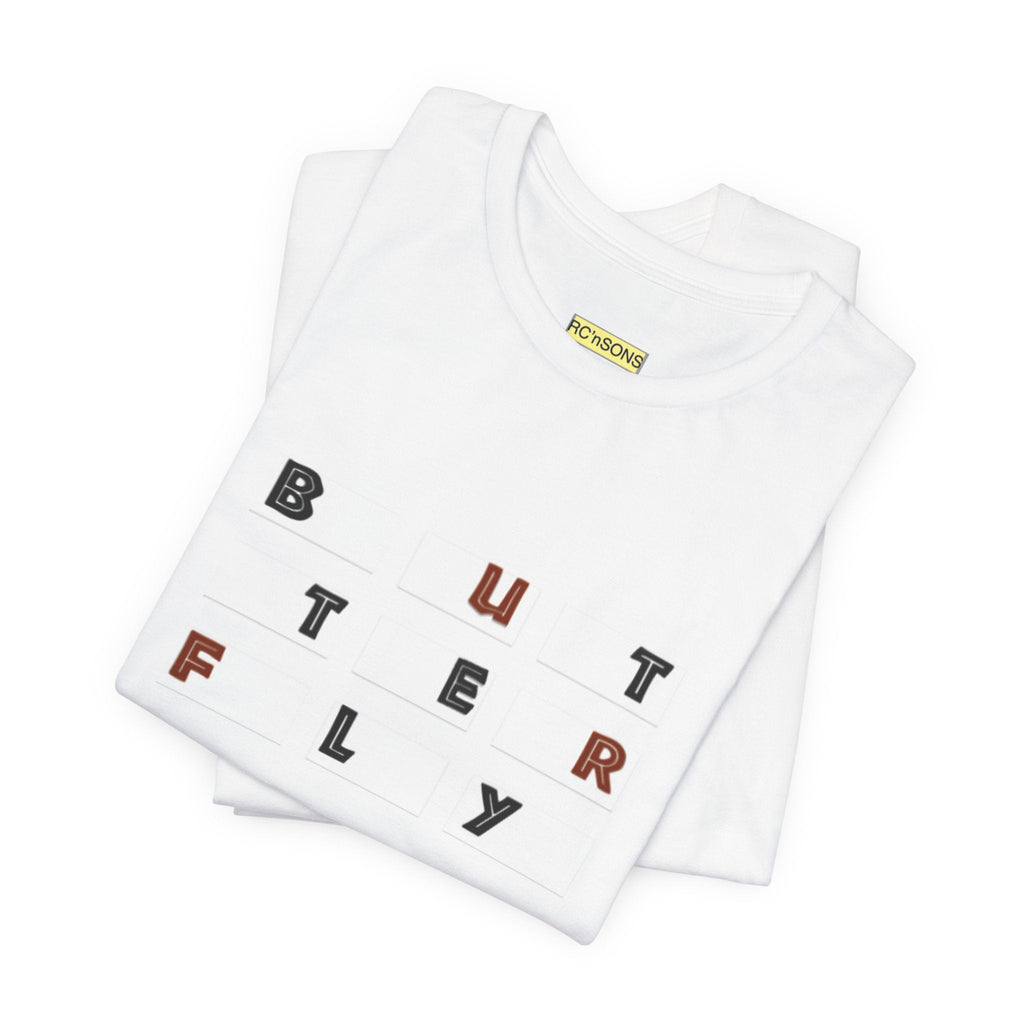 Butterfly Text Unisex Tee, Stylish Graphic Shirt, Casual Wear, Perfect Gift for Nature Lovers, Comfortable Everyday Top Printify