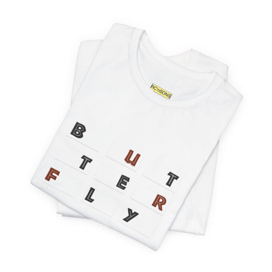 Butterfly Text Unisex Tee, Stylish Graphic Shirt, Casual Wear, Perfect Gift for Nature Lovers, Comfortable Everyday Top Printify