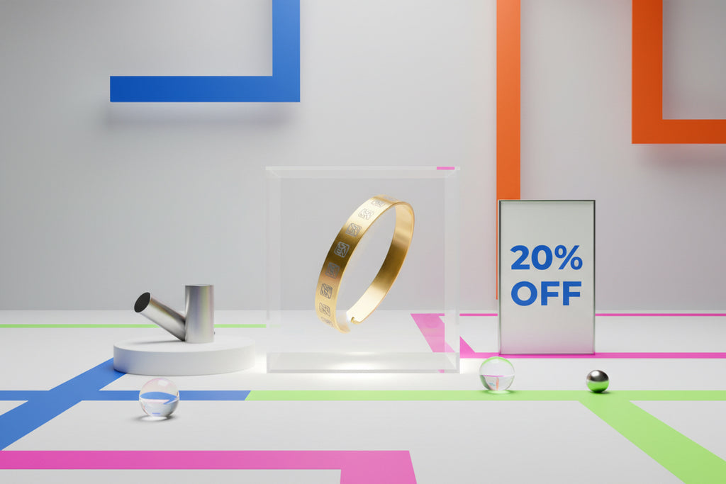 Engraved Gold Cuff Bracelet — rfs Square Motif Bangle