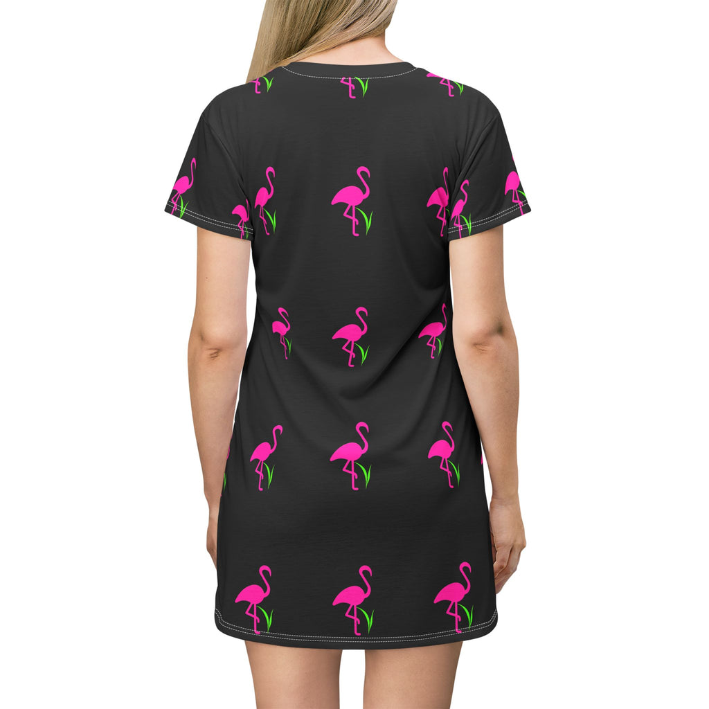 Flamingo Print T-Shirt Dress, Casual Summer Dress, Fun Beach Wear, Gift for Her, Relaxed Fit Dress