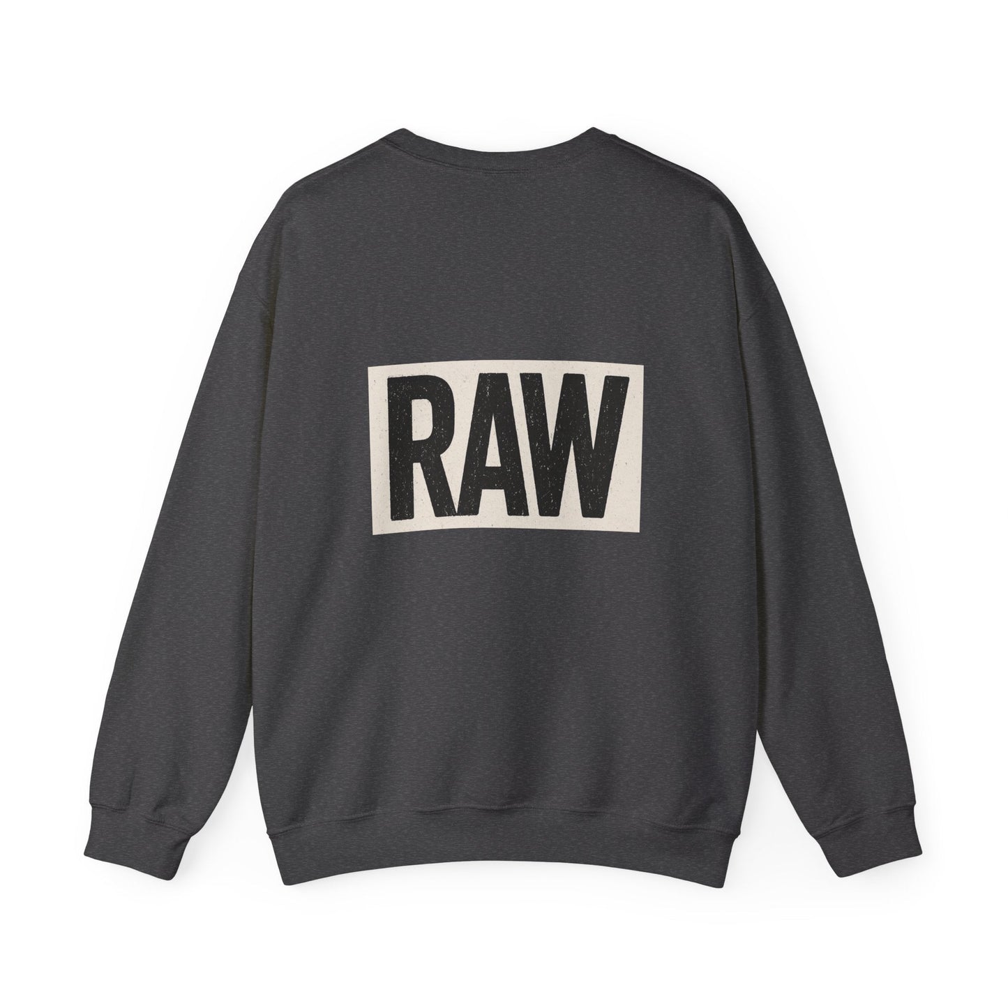 Stylish RAW Graphic Crewneck Sweatshirt, Unisex Casual Wear, Cozy Winter Layer, Trendy Streetwear, Perfect Gift for Him/Her Printify