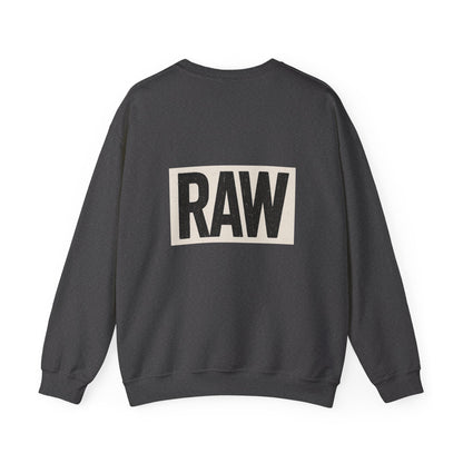 Stylish RAW Graphic Crewneck Sweatshirt, Unisex Casual Wear, Cozy Winter Layer, Trendy Streetwear, Perfect Gift for Him/Her Printify