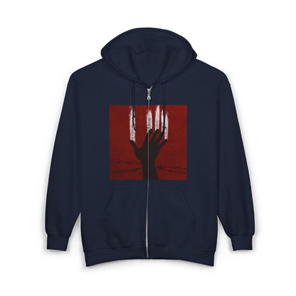 Unisex Zip Hoodie - Perfect for Spooky Season, Scary Movie Nights, Gift for Horror Fans, Unique Sweatshirt, Cozy Warmth Printify