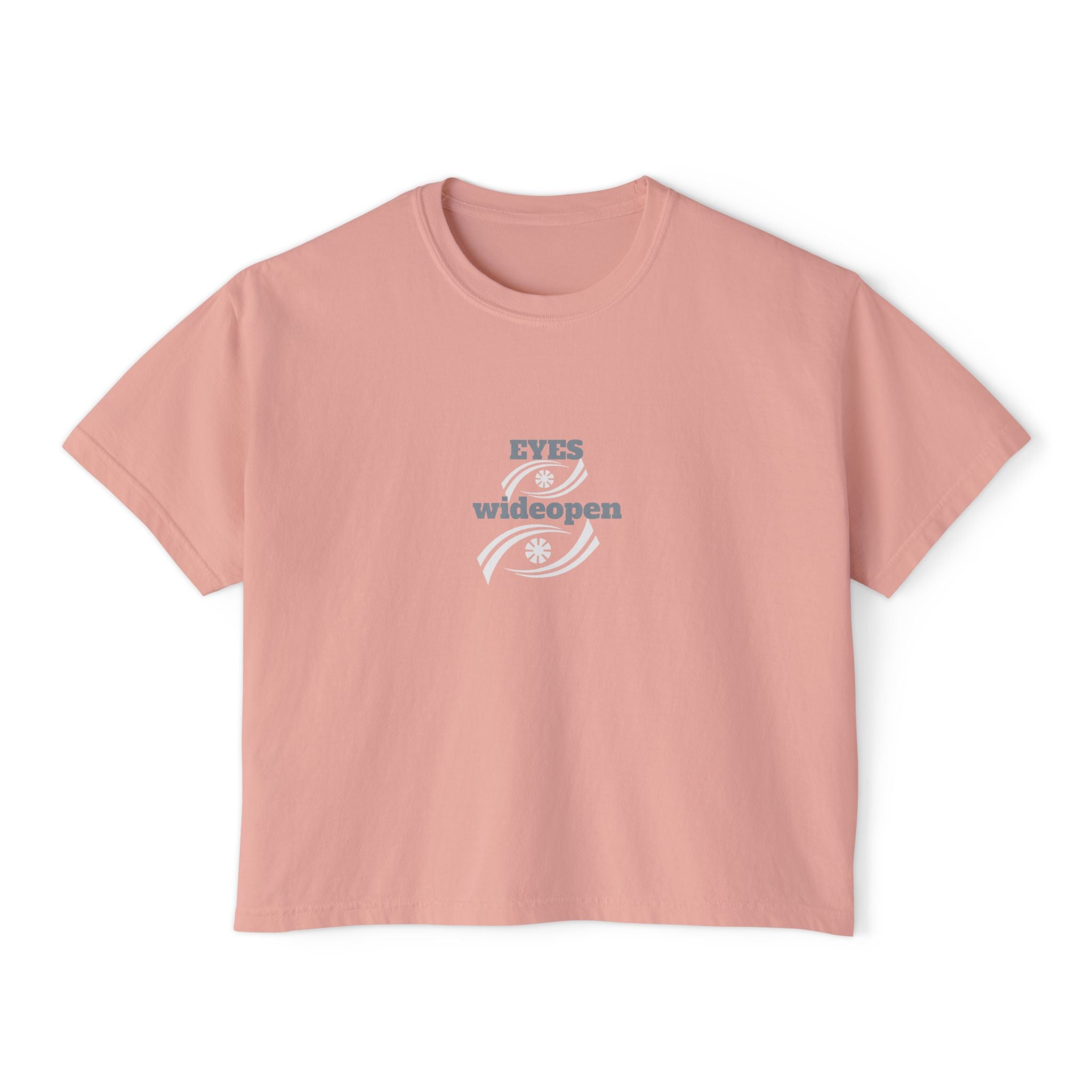 Women's Boxy Tee - 'EYES wideopen' | Casual Tee, Gift for Her, Relaxed Fit Top, Everyday Wear, Trendy Apparel Printify