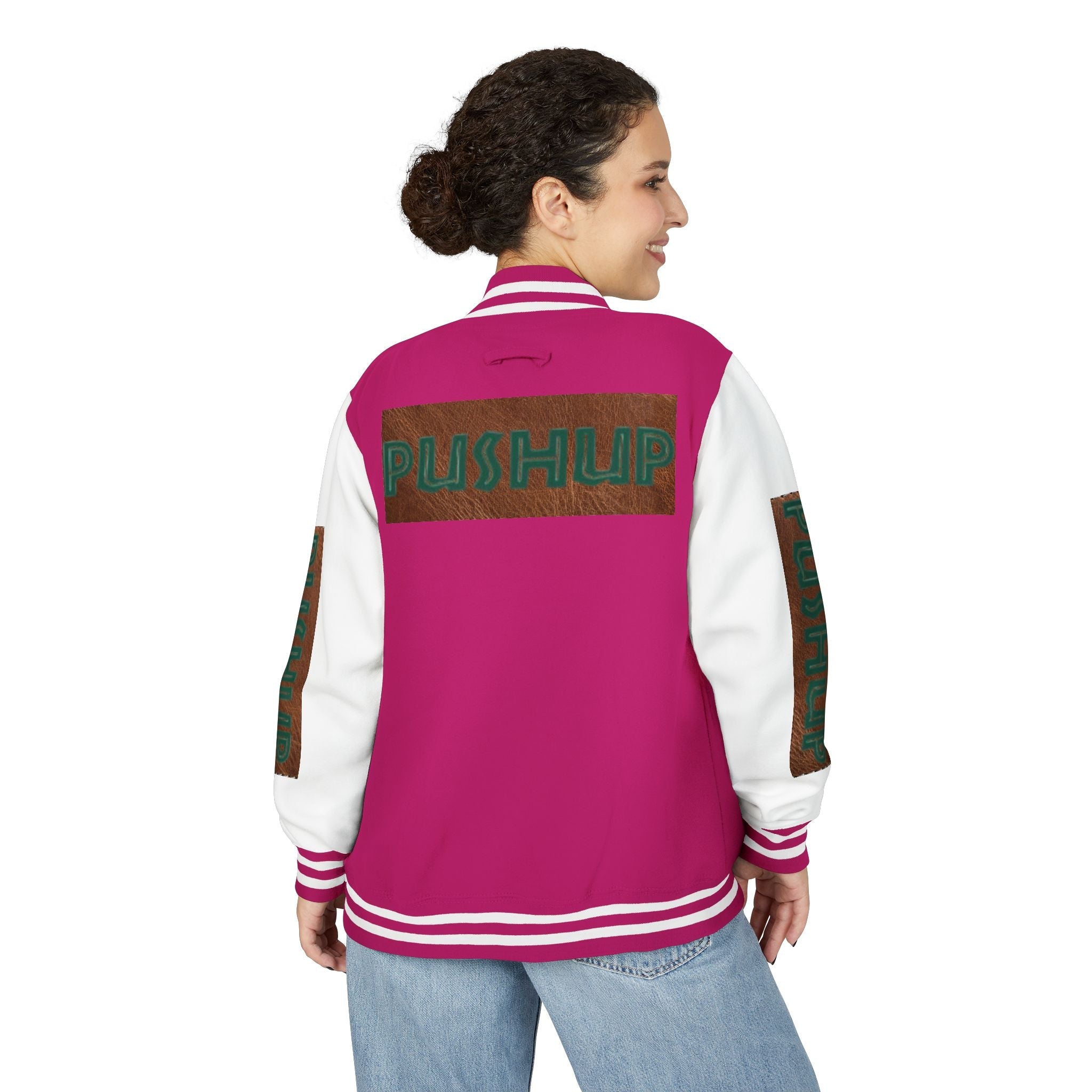Unisex Heavyweight Letterman Jacket - Bold PUSHUP Design for Sporty Style Printify