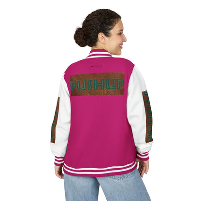 Unisex Heavyweight Letterman Jacket - Bold PUSHUP Design for Sporty Style Printify