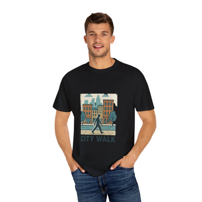 City Walk Unisex Garment-Dyed T-shirt, Urban Streetwear, Casual Fashion, Gift for City Lovers, Travel Enthusiast Apparel Printify