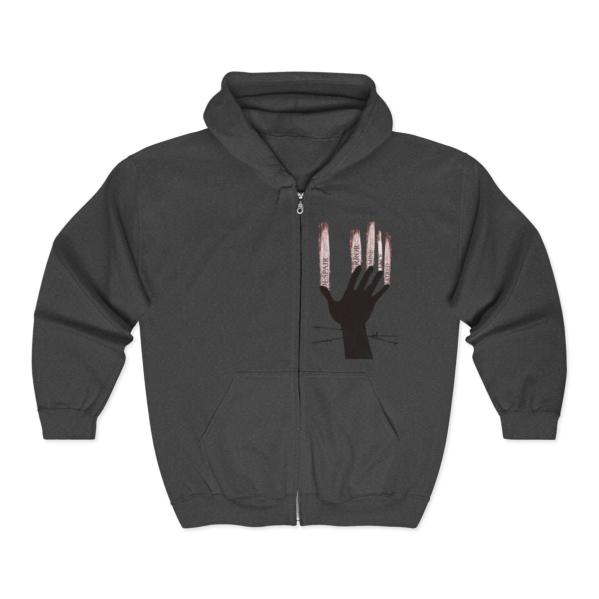 Gothic Hand Design Zip Hoodie | Unisex Casual Sweatshirt for Grunge Lovers, Cozy Pullover, Streetwear Fashion, Unique Gift Idea Printify