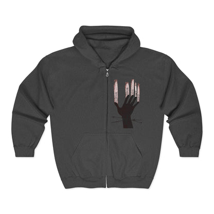 Gothic Hand Design Zip Hoodie | Unisex Casual Sweatshirt for Grunge Lovers, Cozy Pullover, Streetwear Fashion, Unique Gift Idea Printify
