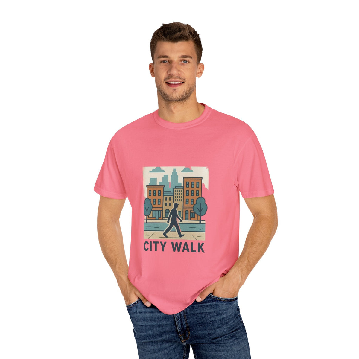 City Walk Unisex Garment-Dyed T-shirt, Urban Streetwear, Casual Fashion, Gift for City Lovers, Travel Enthusiast Apparel Printify