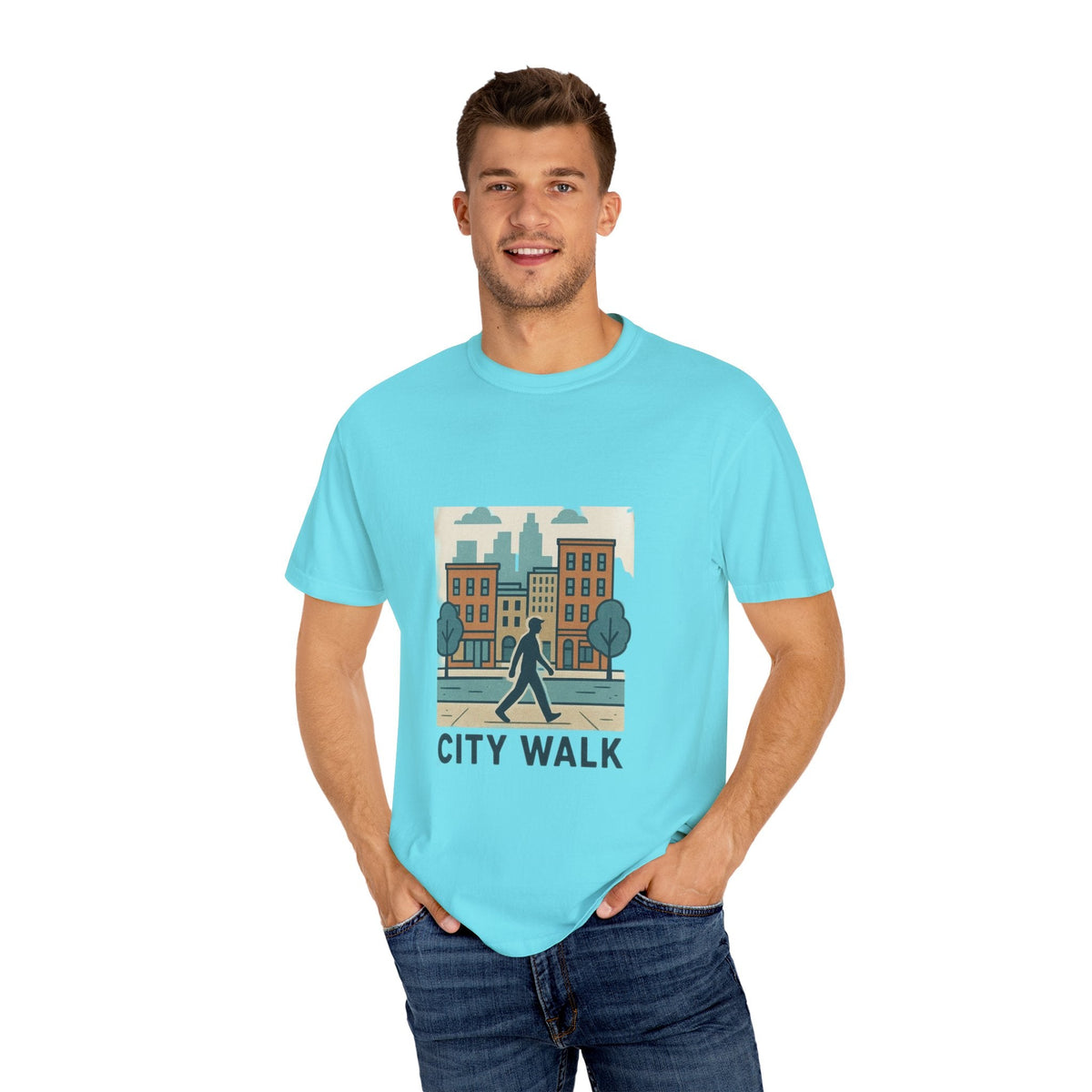 City Walk Unisex Garment-Dyed T-shirt, Urban Streetwear, Casual Fashion, Gift for City Lovers, Travel Enthusiast Apparel Printify