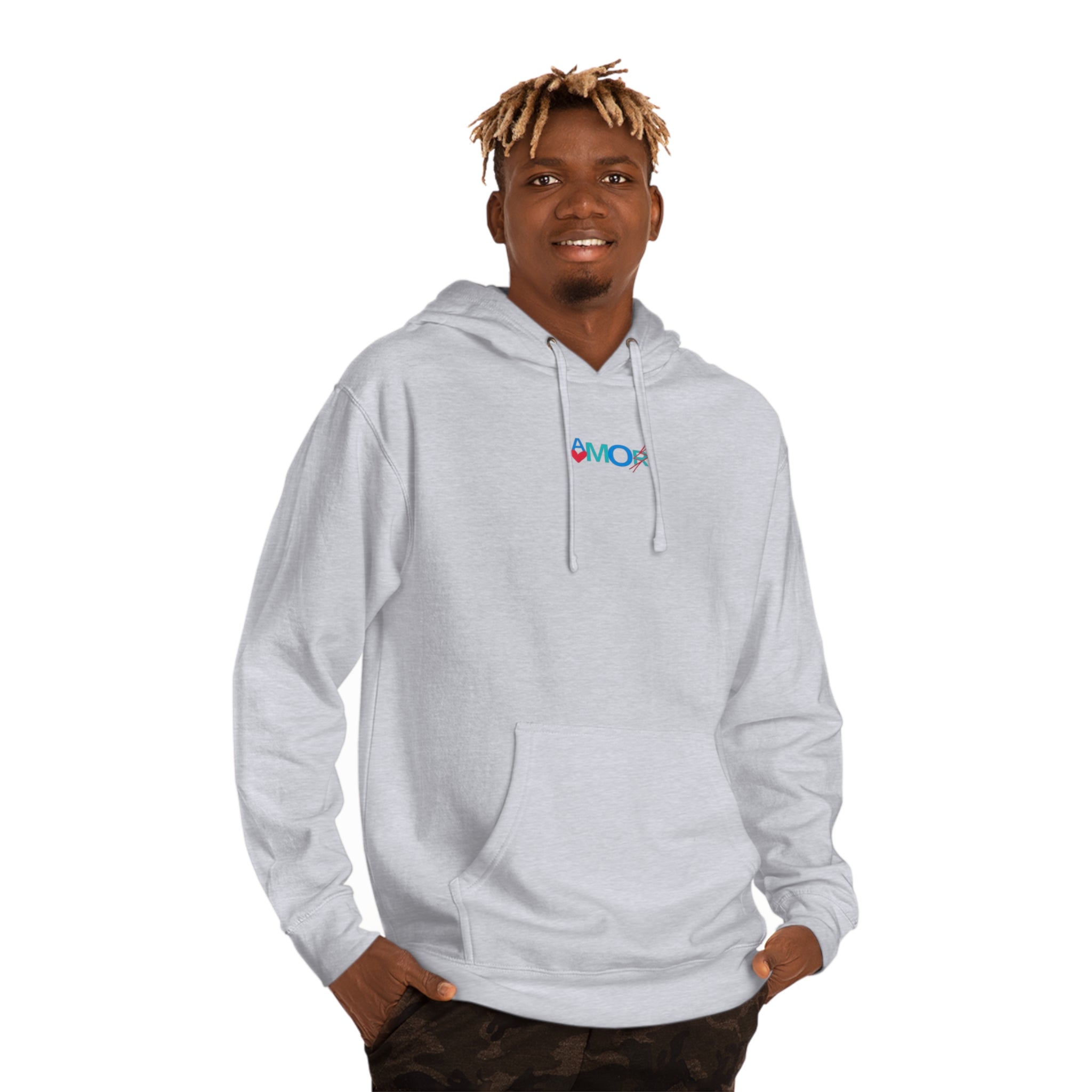 AMORX Unisex Hooded Sweatshirt - Cool and Edgy Love Typography Design Printify