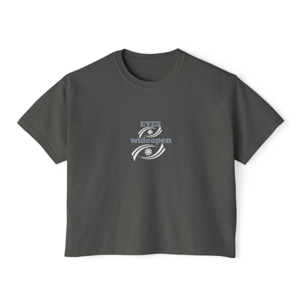 Women's Boxy Tee - 'EYES wideopen' | Casual Tee, Gift for Her, Relaxed Fit Top, Everyday Wear, Trendy Apparel Printify