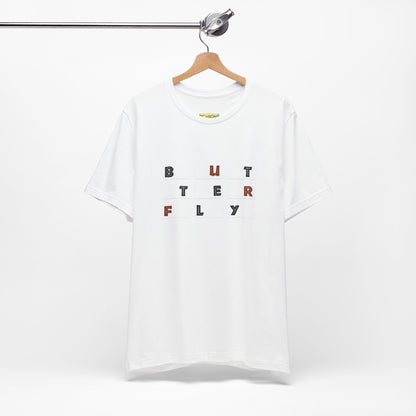 Butterfly Text Unisex Tee, Stylish Graphic Shirt, Casual Wear, Perfect Gift for Nature Lovers, Comfortable Everyday Top Printify