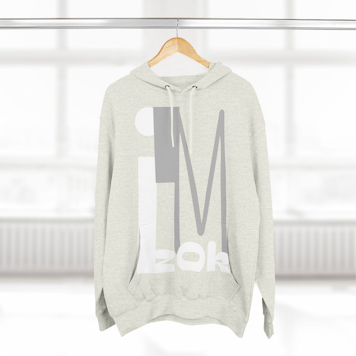 Hoodie with 'I'M zOk' Design - Three-Panel Fleece