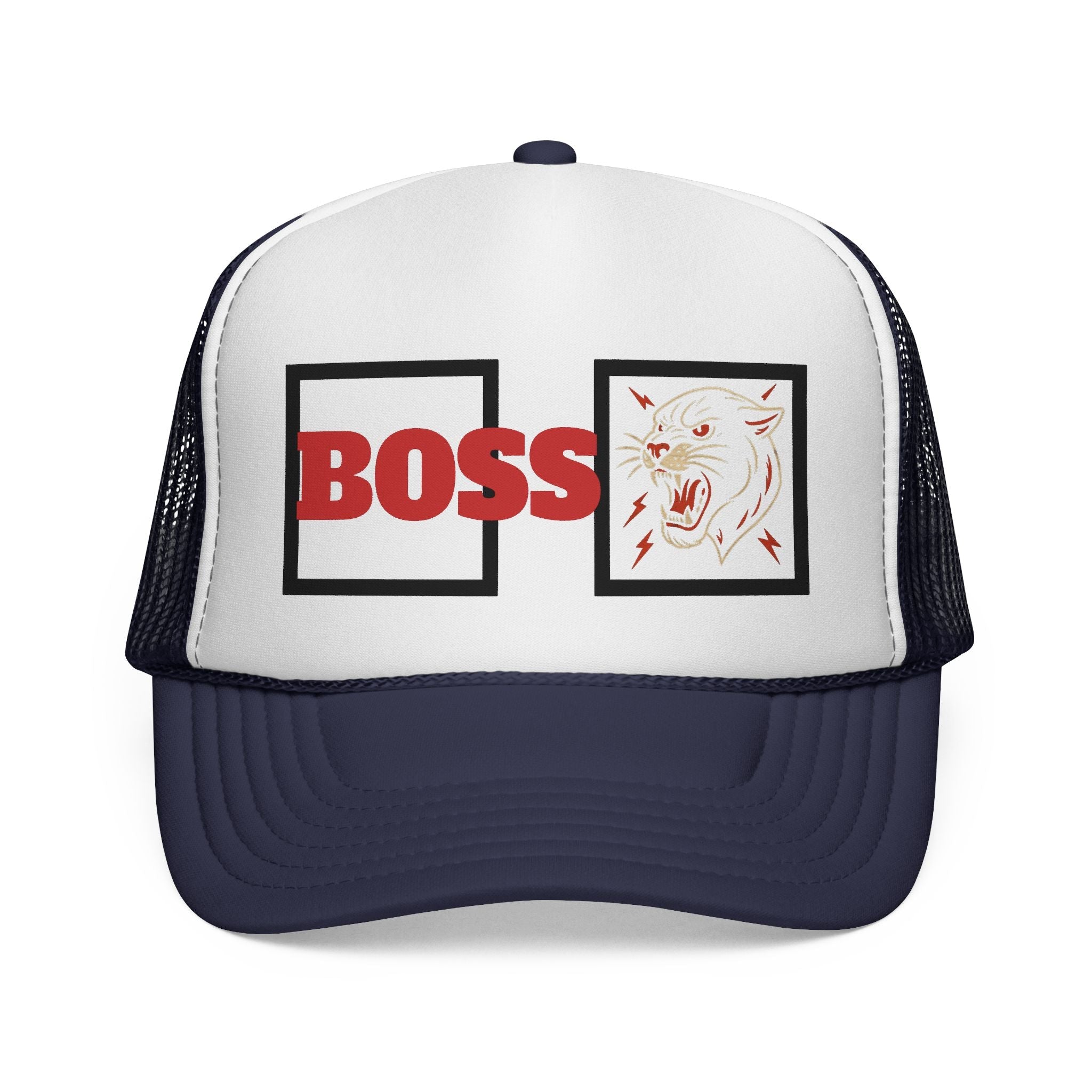 Bold Boss Trucker Cap - Eye-Catching Statement Hat for Leaders, Cool Gifts for Him & Her, Fun Outdoor Style, 'Boss' Design Printify