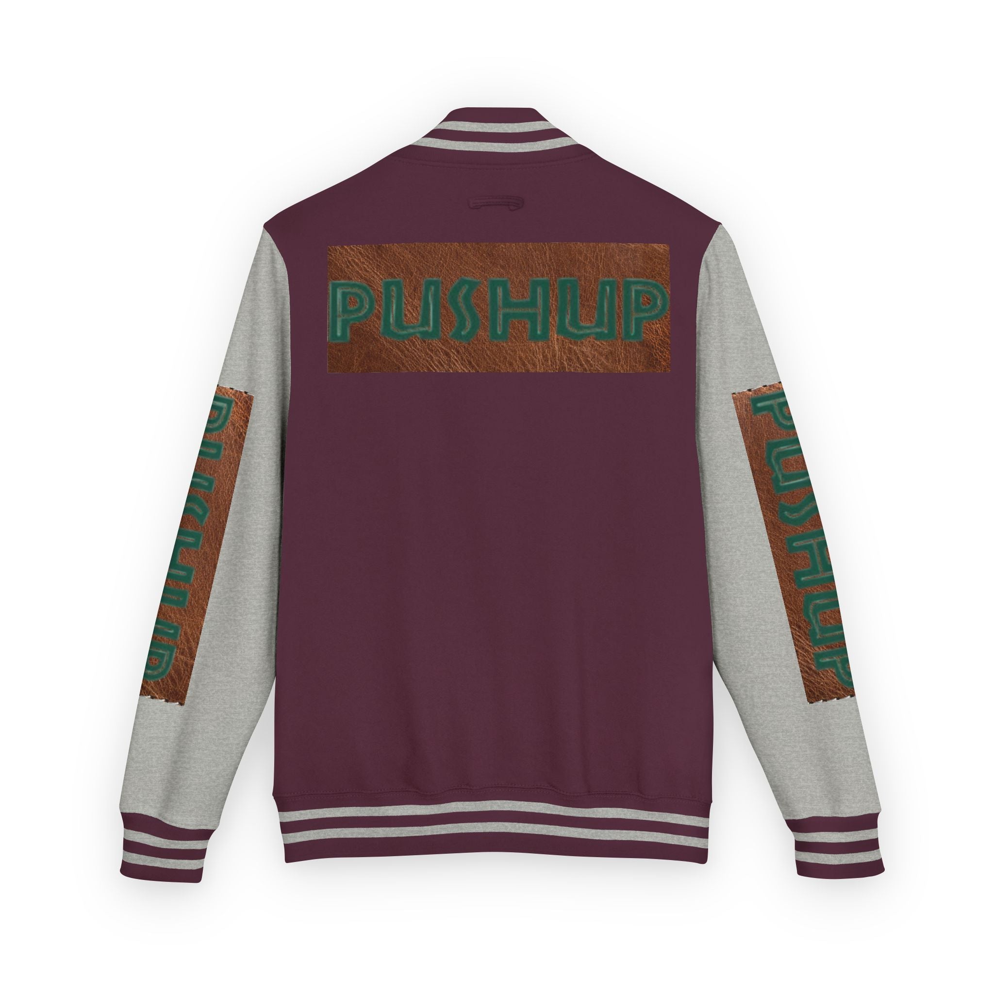 Unisex Heavyweight Letterman Jacket - Bold PUSHUP Design for Sporty Style Printify