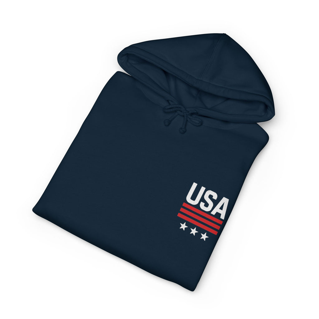 USA Minimal Flag Hoodie — Patriotic White Pullover