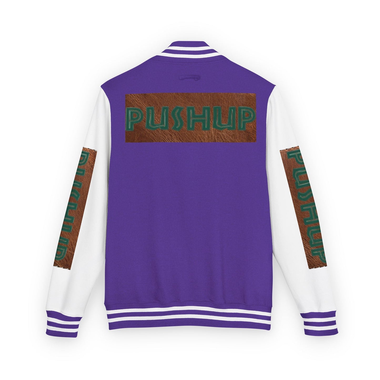 Unisex Heavyweight Letterman Jacket - Bold PUSHUP Design for Sporty Style Printify