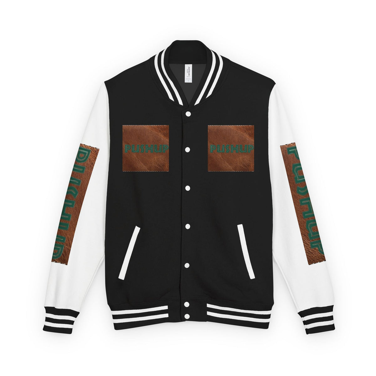Unisex Heavyweight Letterman Jacket - Bold PUSHUP Design for Sporty Style Printify