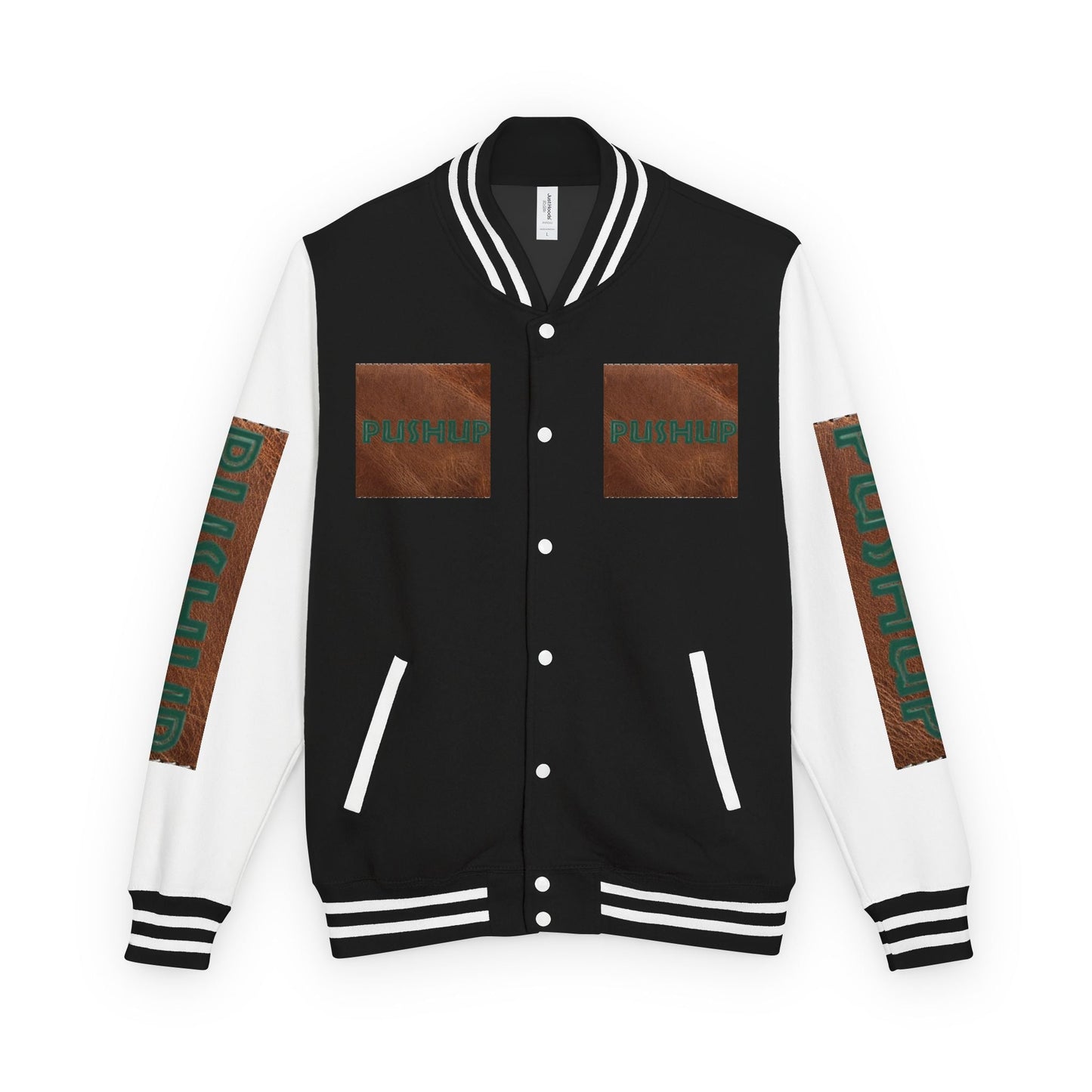 Unisex Heavyweight Letterman Jacket - Bold PUSHUP Design for Sporty Style Printify