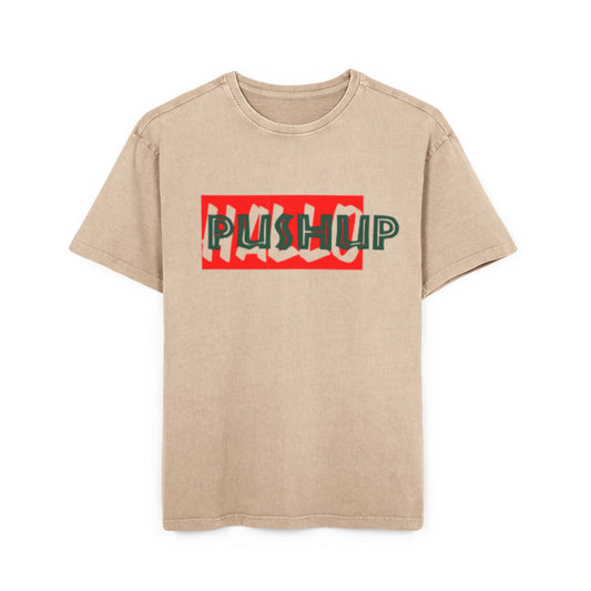 Men's Acid Washed Oversized Tee - Trendy 'Push Up' Graphic Shirt