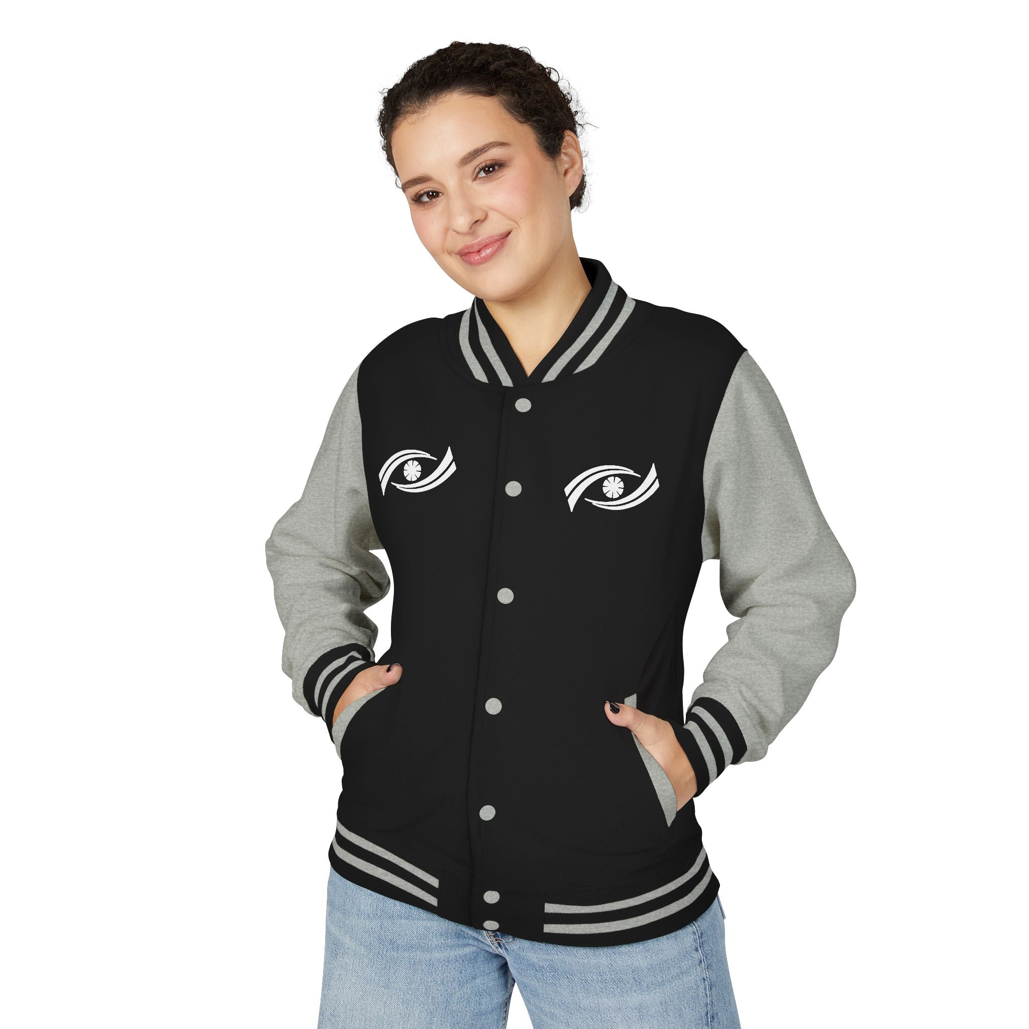 Unisex Heavyweight Letterman Jacket - Eyes Wide Open, Cozy Stylish Outerwear, Great for Game Days, Unique Gift for Teens, Trendy [...] Printify