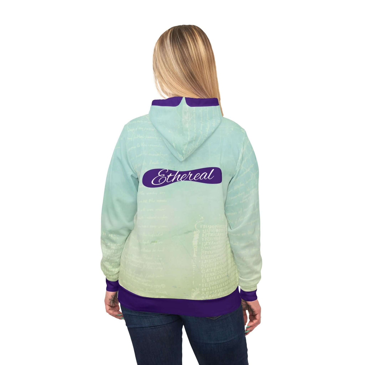 Ethereal Athletic Hoodie with Faded Script Design