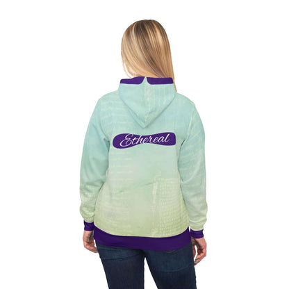 Ethereal Athletic Hoodie with Faded Script Design