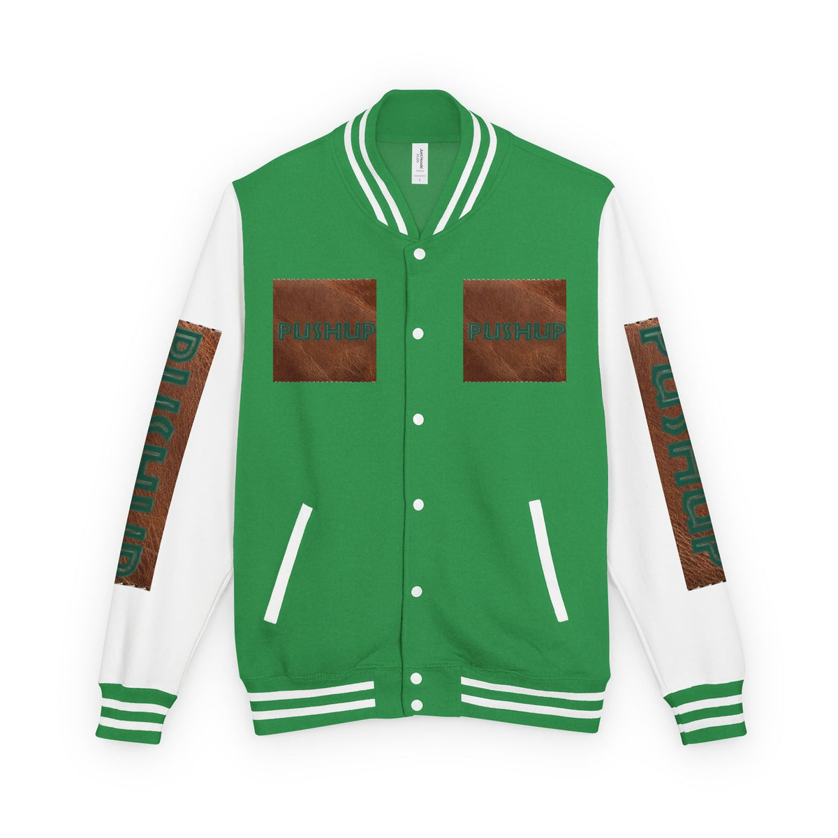 Unisex Heavyweight Letterman Jacket - Bold PUSHUP Design for Sporty Style Printify