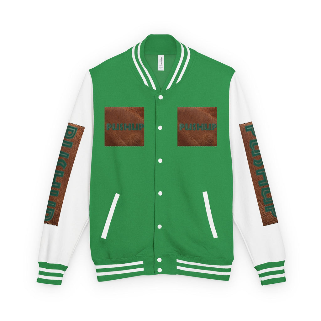 Unisex Heavyweight Letterman Jacket - Bold PUSHUP Design for Sporty Style Printify