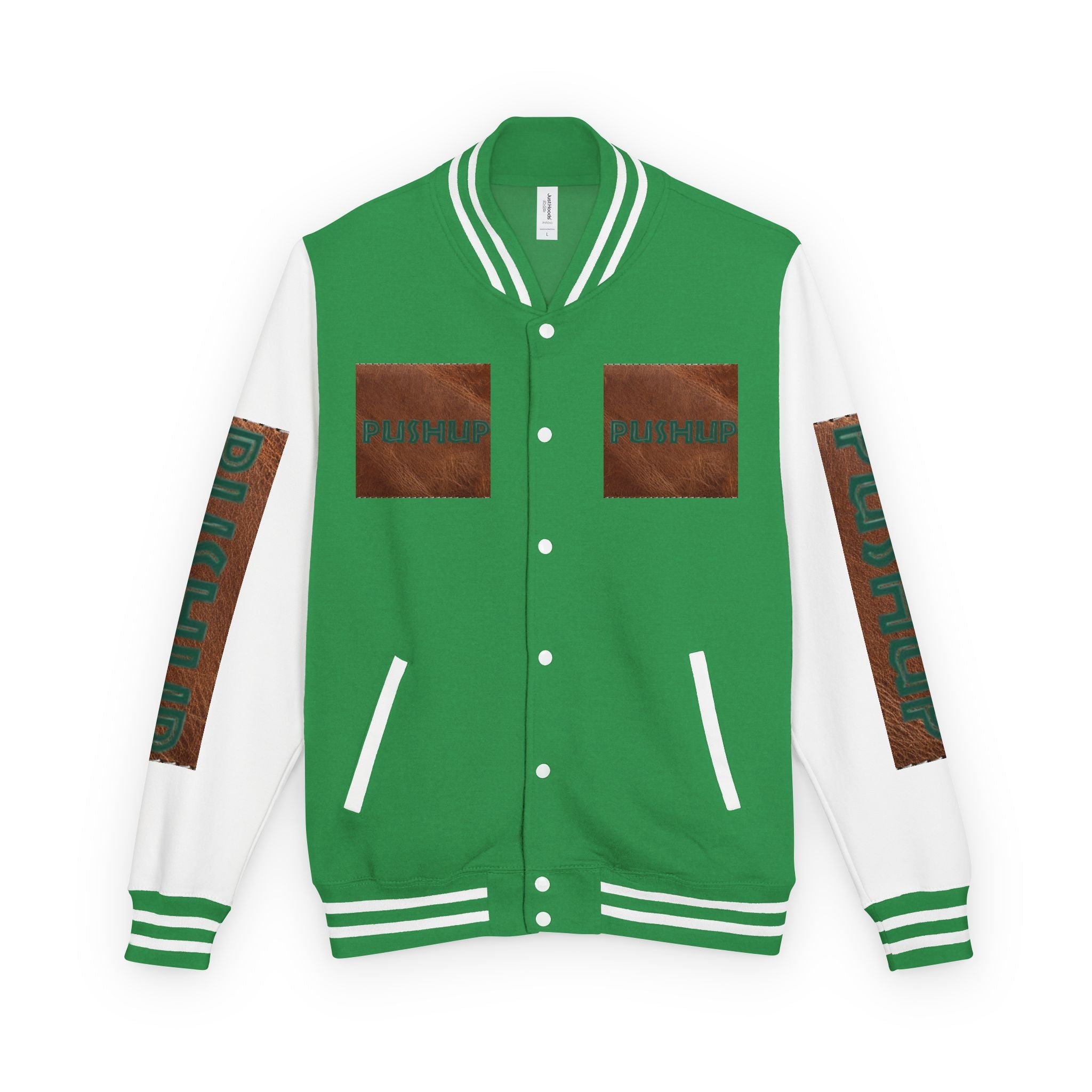 Unisex Heavyweight Letterman Jacket - Bold PUSHUP Design for Sporty Style Printify