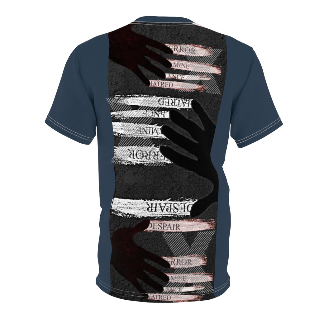 Artistic Unisex Tee with Hands Design, Unique Graphic Shirt, Fashionable AOP Tee, Statement Wear, Gender-Neutral Fashion Printify
