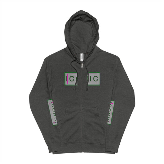 Unisex Fleece Zip Up Hoodie - Iconic Green Layered Design