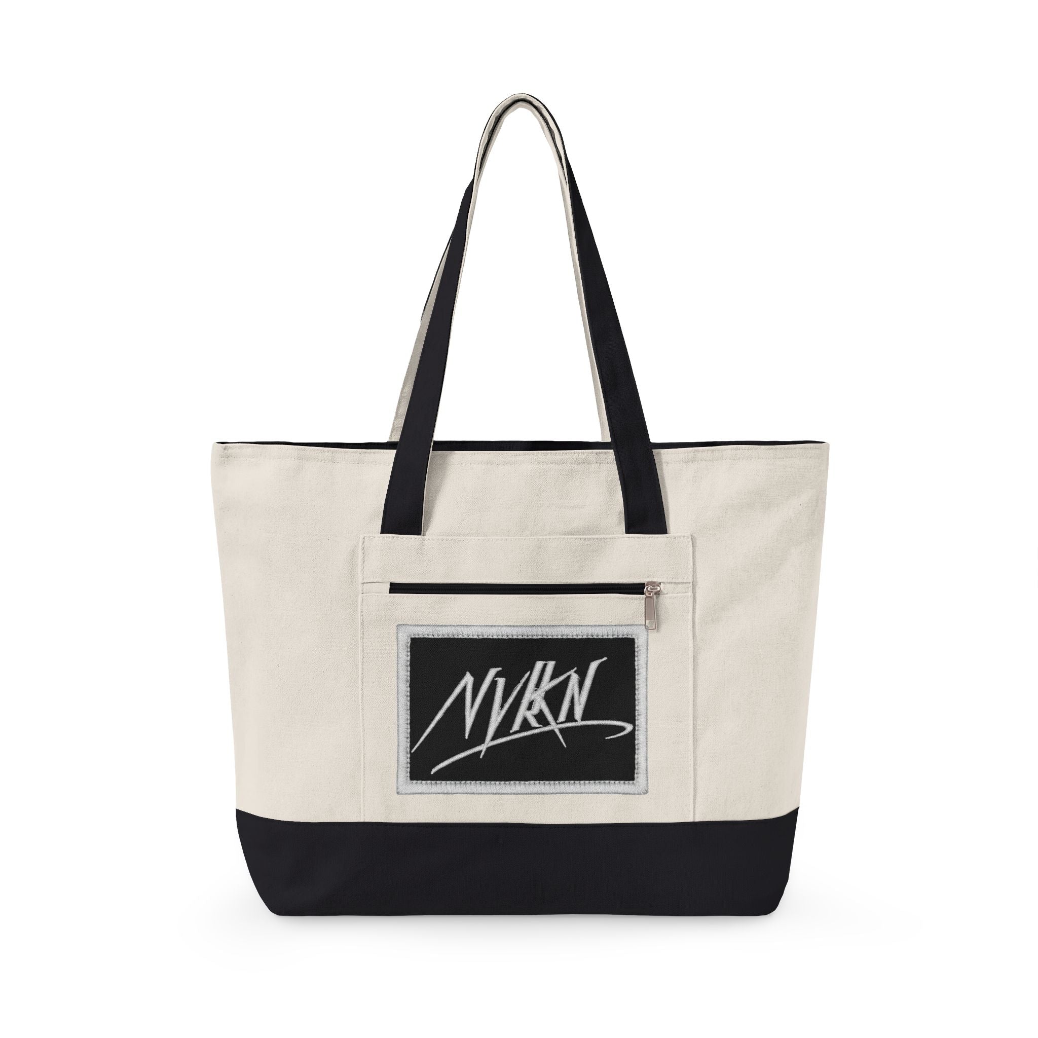 Canvas Tote Bag with NVKN Patch – Zippered Everyday Market Tote