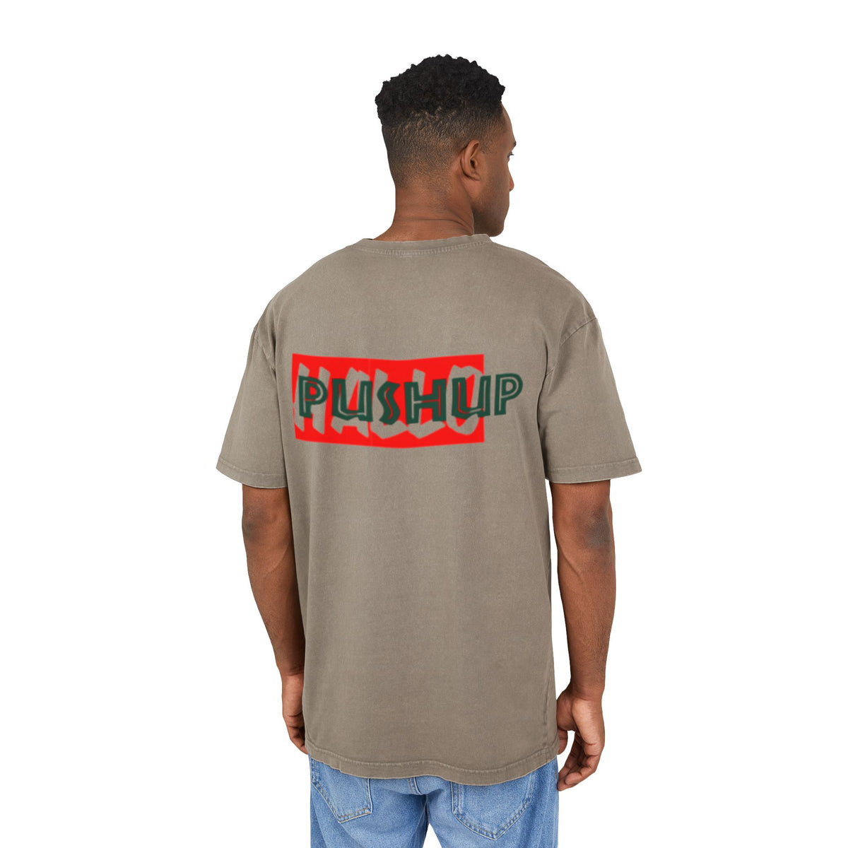 Men's Acid Washed Oversized Tee - Trendy 'Push Up' Graphic Shirt