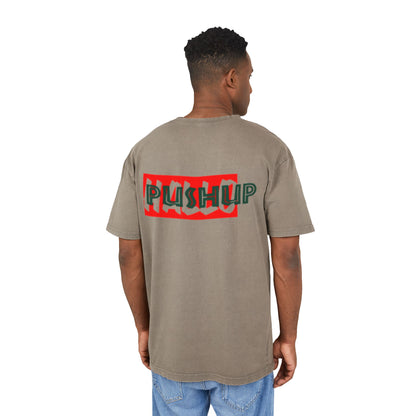 Men's Acid Washed Oversized Tee - Trendy 'Push Up' Graphic Shirt