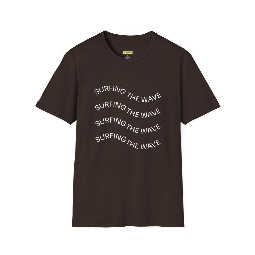Surfing the Wave Unisex Softstyle T-Shirt, Beachwear, Summer Apparel, Gift for Surfers, Casual Tee, Surfing Theme Shirt