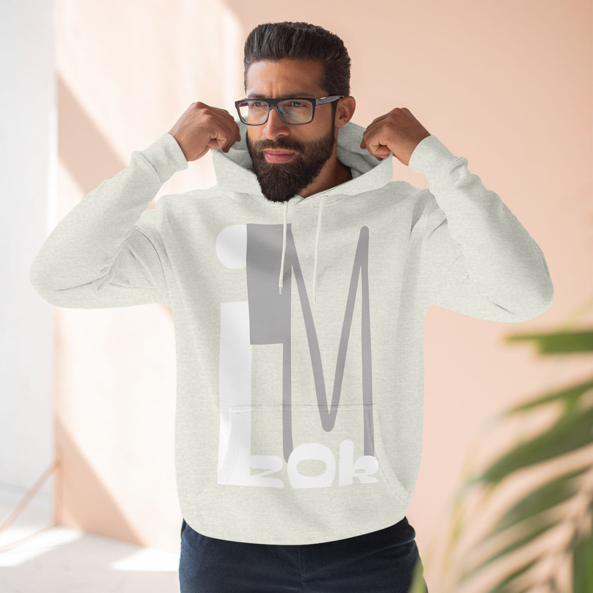 Hoodie with 'I'M zOk' Design - Three-Panel Fleece