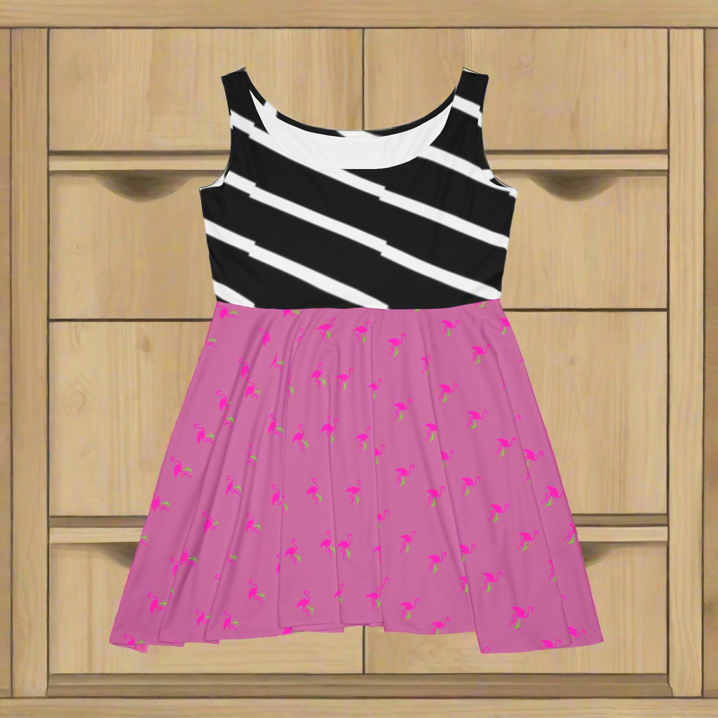 Chic Women's Skater Dress with Pink Floral Design, Casual Dress, Summer Outfit Printify