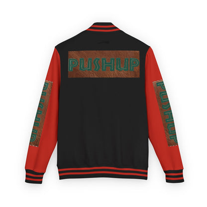 Unisex Heavyweight Letterman Jacket - Bold PUSHUP Design for Sporty Style Printify
