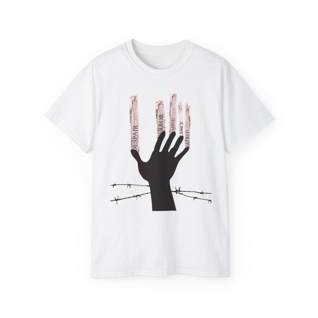 Bold Graphic Tee, Hand and Barbed Wire Design, Unisex Casual Shirt, Unique Art Apparel, Gift for Art Lovers Printify