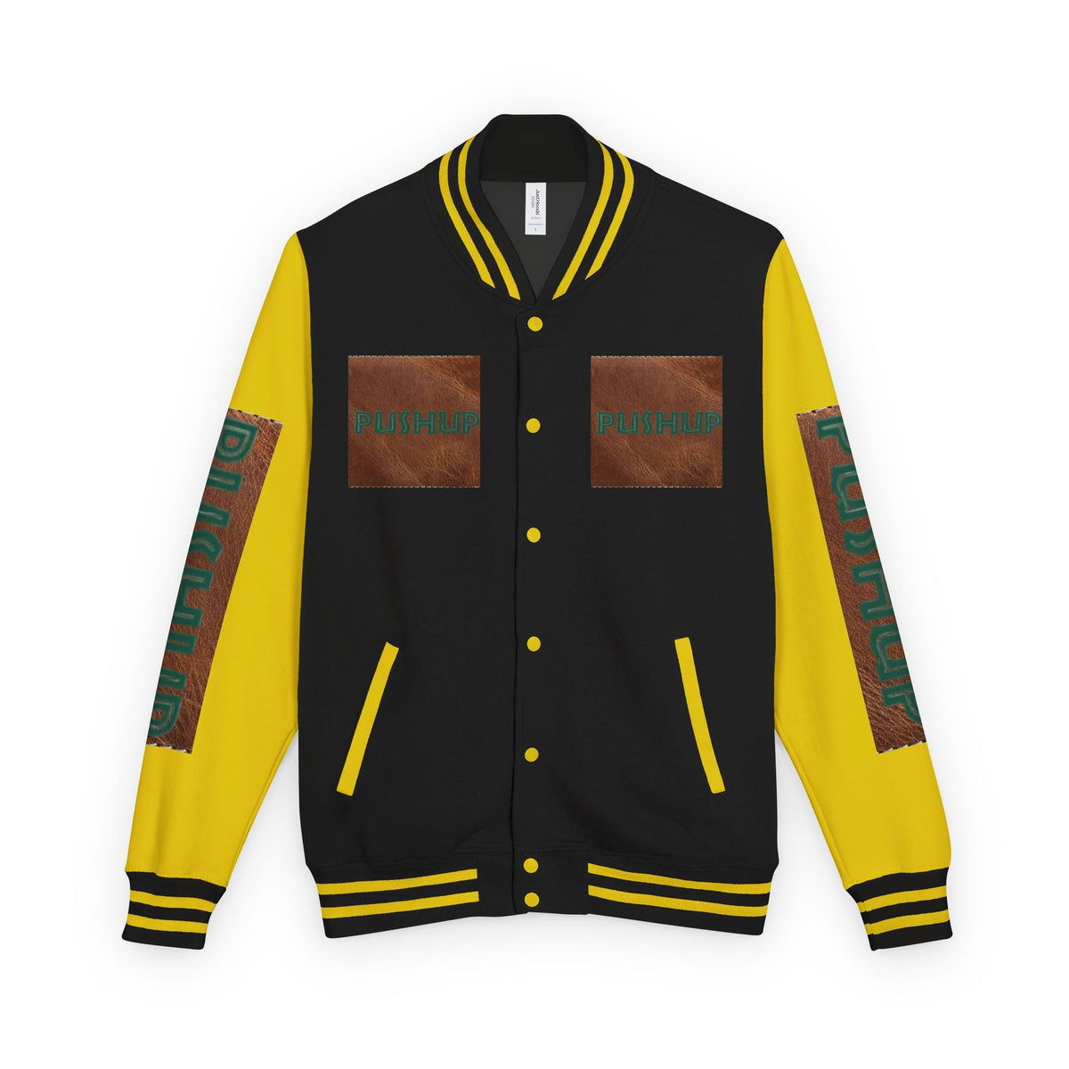 Unisex Heavyweight Letterman Jacket - Bold PUSHUP Design for Sporty Style Printify