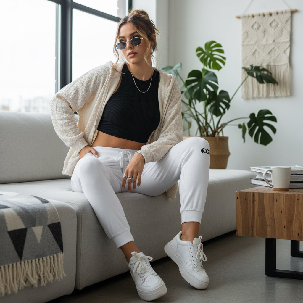 Cozy Cat Embroidered Fleece Sweatpants for Relaxation & Lounging Printify