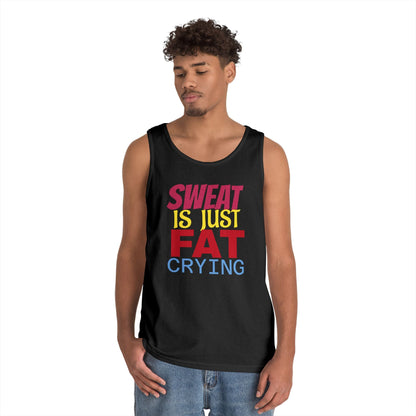 Sweat is Just Fat Crying Tank Top, Motivational Gym Shirt, Fitness Apparel, Unisex Workout Top, Summer Activewear, Gift for Fitness [...] Printify